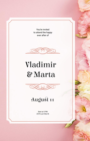 Wedding Announcement with Pink Flowers Invitation 4.6x7.2in Design Template
