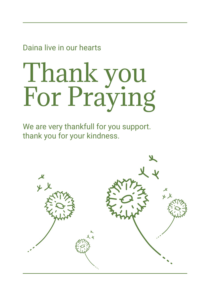 Sympathy Thank you Messages with Dandelions Postcard A6 Vertical Design Template