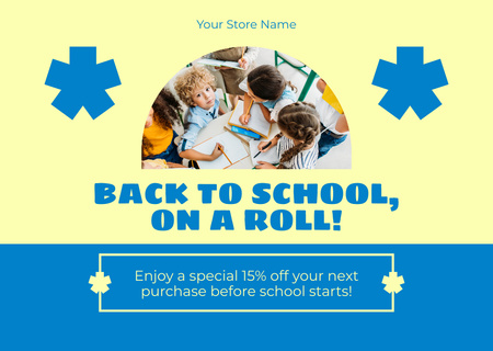 Offer Discount on Next School Purchase for Kids Card Design Template
