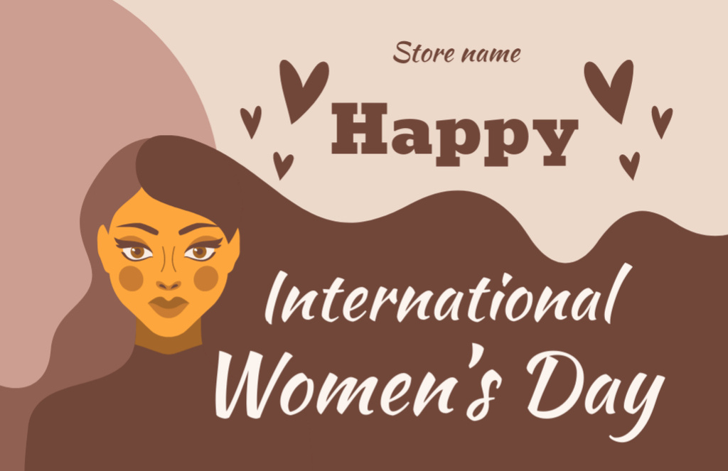 Plantilla de diseño de International Women's Day Greeting from Store on Brown Thank You Card 5.5x8.5in 