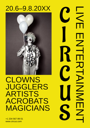 Platilla de diseño Circus Show Announcement with Clown holding Balloons Poster 28x40in