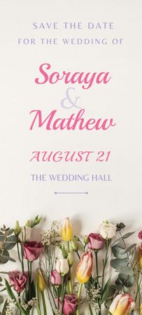 Wedding Alert with Flowers Invitation 9.5x21cm Design Template