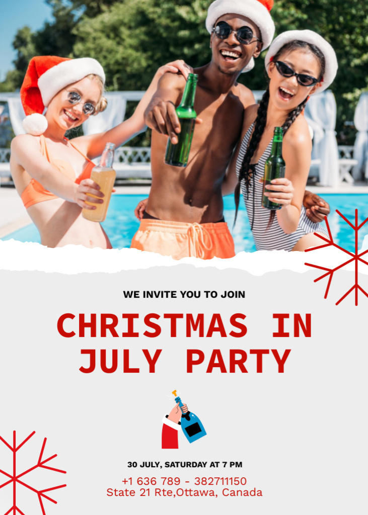 Christmas in July Party in Luxury Water Pool Flayer Design Template
