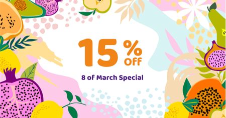 Ontwerpsjabloon van Facebook AD van March 8 Discount Offer in Fruits Frame