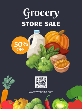 Sale Offer For Fruits And Vegetables With Qr-Code Poster USデザインテンプレート