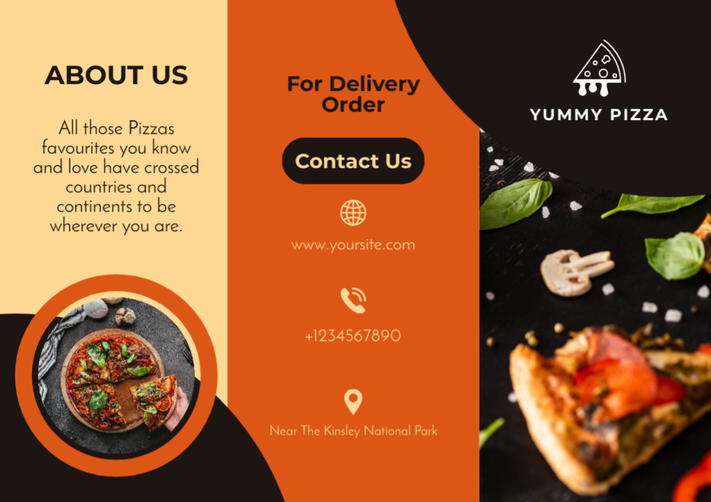 Pizza Delivery Order on Orange Brochure Tasarım Şablonu