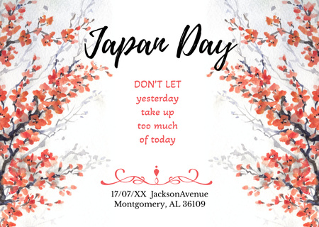 Japan Day Invitation with Sakuras Postcard Design Template