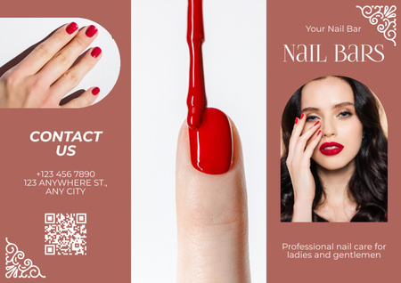 Nail Bar Service Offer with Beautiful Brunette Brochure Design Template