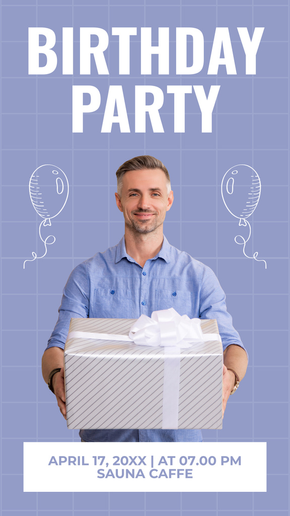 Plantilla de diseño de Birthday Party Announcement with Man Holding Gift Instagram Story 