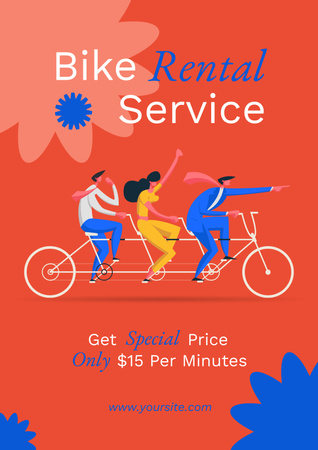 Platilla de diseño Bike Rental Services with Illustration of Cyclists Poster