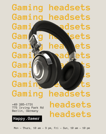 Gaming Gear Ad with Headphones Poster 22x28in Tasarım Şablonu