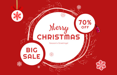 Christmas Big Sale on Red with Snowflakes Thank You Card 5.5x8.5in Design Template