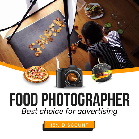 Plantilla de diseño de Servicio de fotógrafo de alimentos calificado con descuento Animated Post 