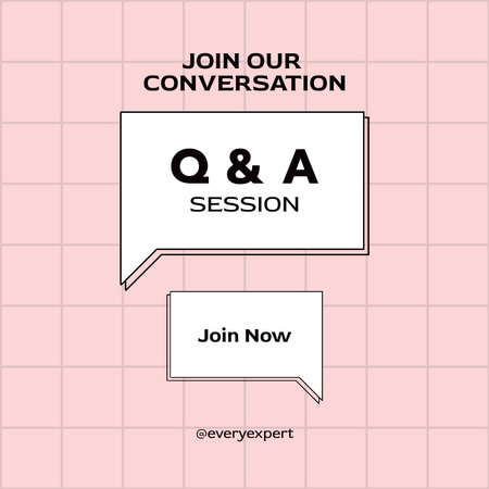 Kérdések és válaszok munkamenet meghívó üzenet buborék ikonnal rózsaszín Instagram tervezősablon