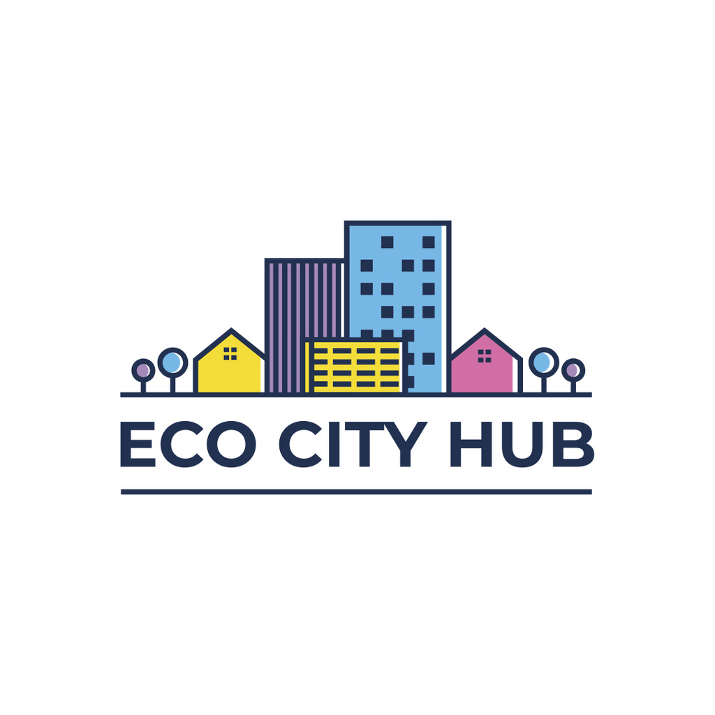 City Hub Buildings on Street Logo 1080x1080px Modelo de Design