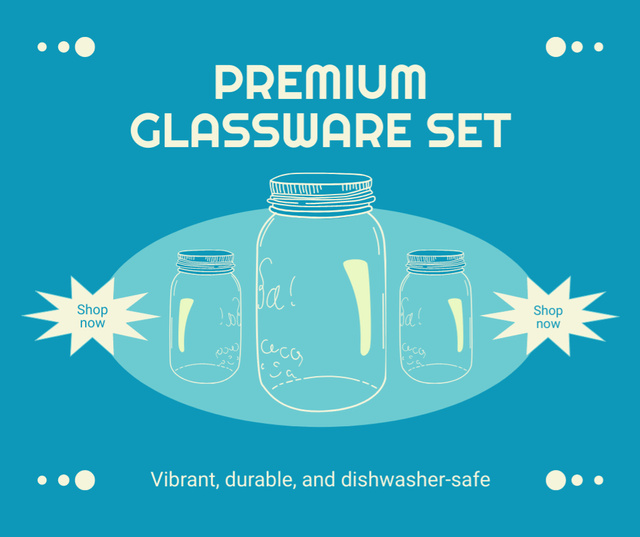 Ad of Premium Glassware Set with Glass Jars Facebook Design Template