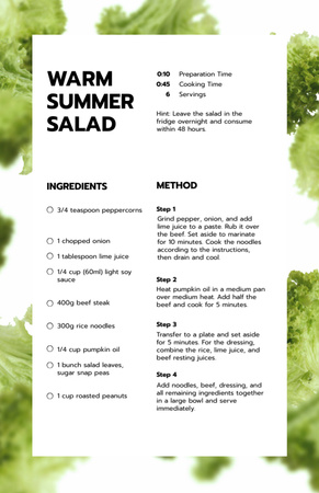 Warm Summer Salad Recipe Card Modelo de Design