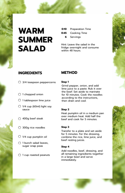 Warm Summer Salad Recipe Card – шаблон для дизайна