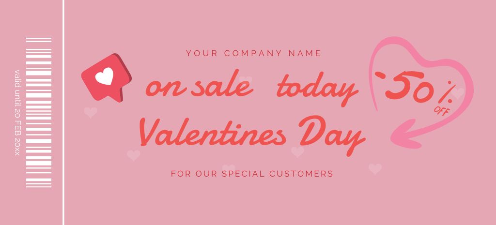 Template di design Half-Price Off on Valentine's Day Coupon 3.75x8.25in