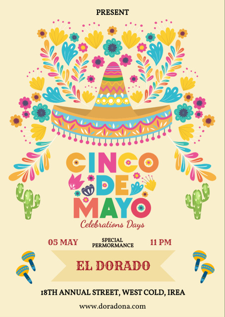 Plantilla de diseño de Cinco De Mayo Celebration Invitation Flyer A6 