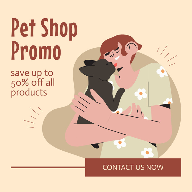 Designvorlage French Bulldog And Pet Shop Promo With Discounts für Instagram AD
