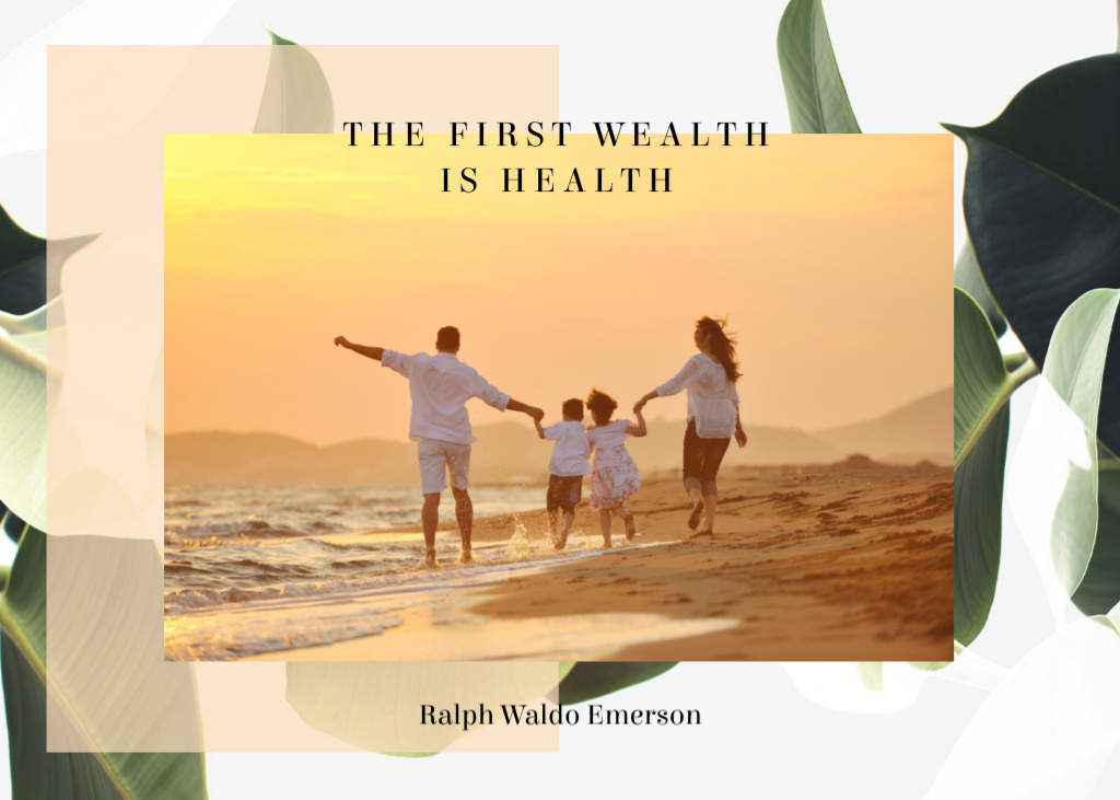 Ontwerpsjabloon van Postcard 5x7in van Quote About Health And Wealth With Family At Seacoast