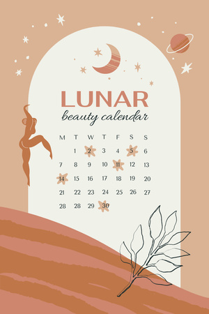 Template di design calendario di bellezza lunare con segni astrologici Pinterest