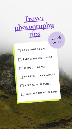 Travel Photography Tips Ad with Foggy Mountain Instagram Story Design Template
