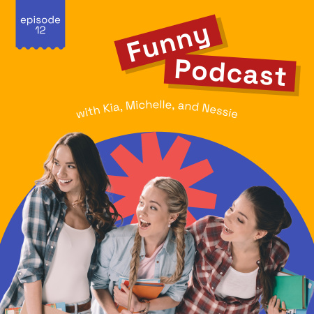 Funny Episode with Cute Friends Podcast Cover Design Template