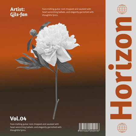 black and white peony on orange gradient with title and graphic elements Album Cover tervezősablon