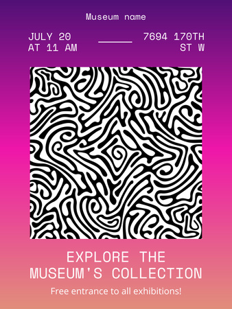 Anúncio da exposição do museu com padrão preto e branco Poster 36x48in Modelo de Design