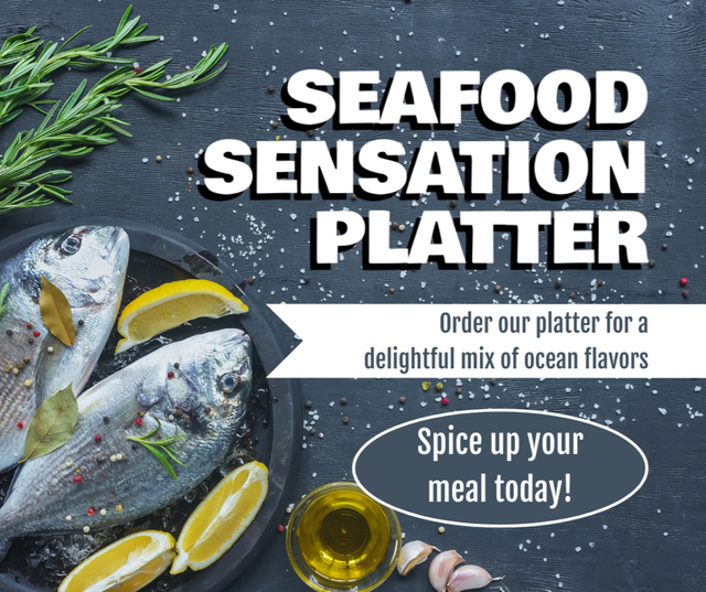 Designvorlage Seafood Offer with Fresh Fish in Bowl für Facebook