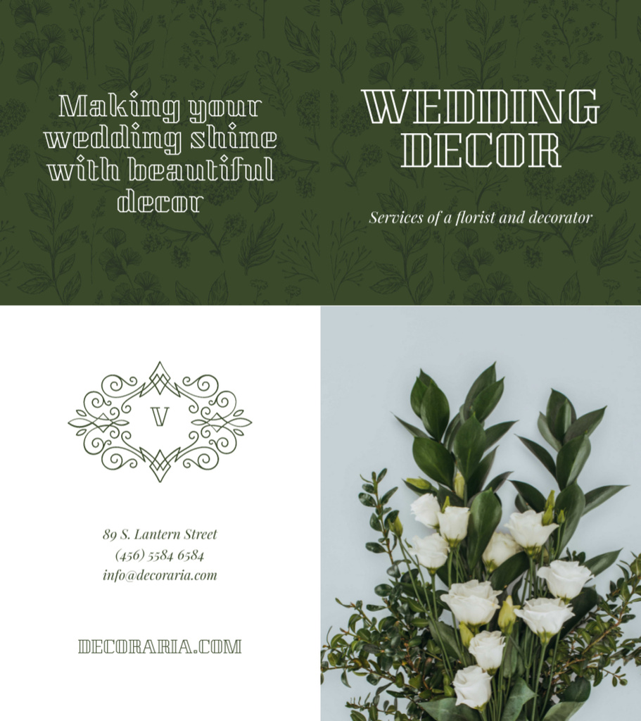 Wedding Decor with Bouquet of Tender Flowers Brochure 9x8in Bi-fold – шаблон для дизайна