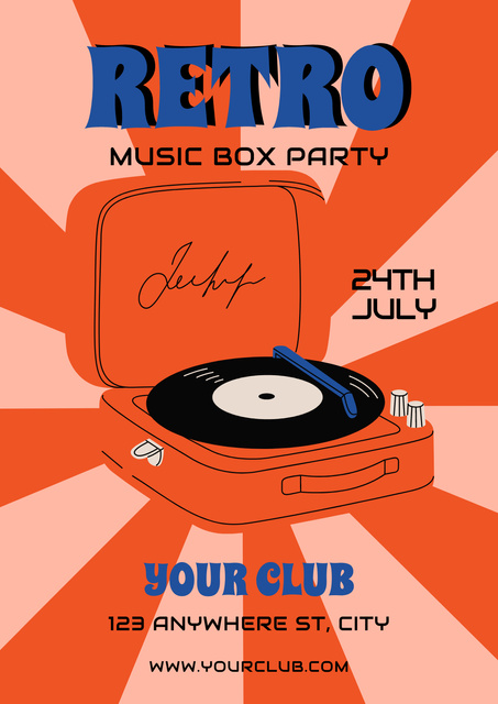 Retro Music Party Announcement Poster Tasarım Şablonu