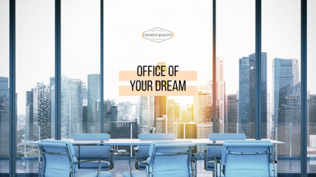 Office of dream Ad with City View Presentation Wide Design Template