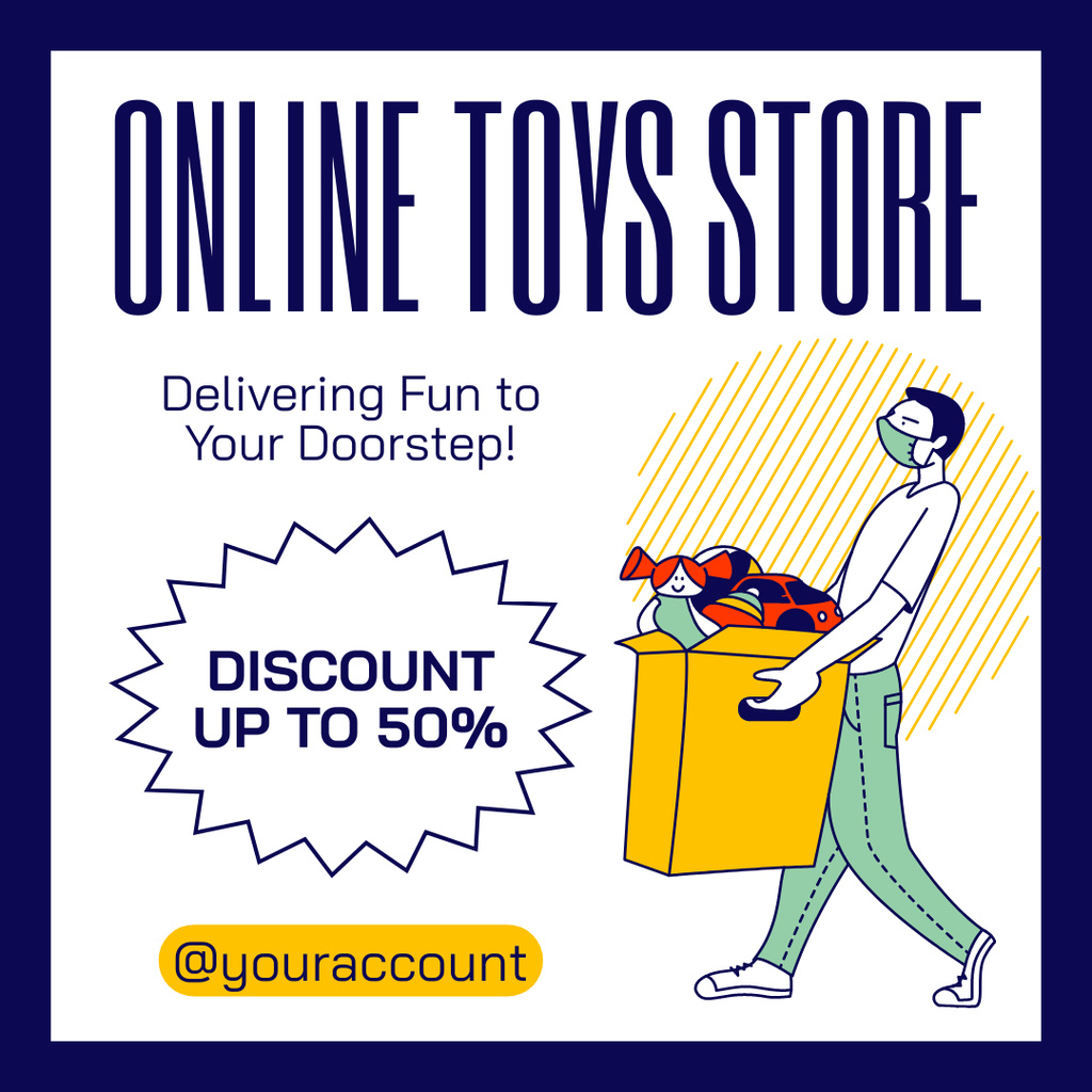 Discount Announcement in Online Toy Store in Blue Frame Instagram AD Design Template