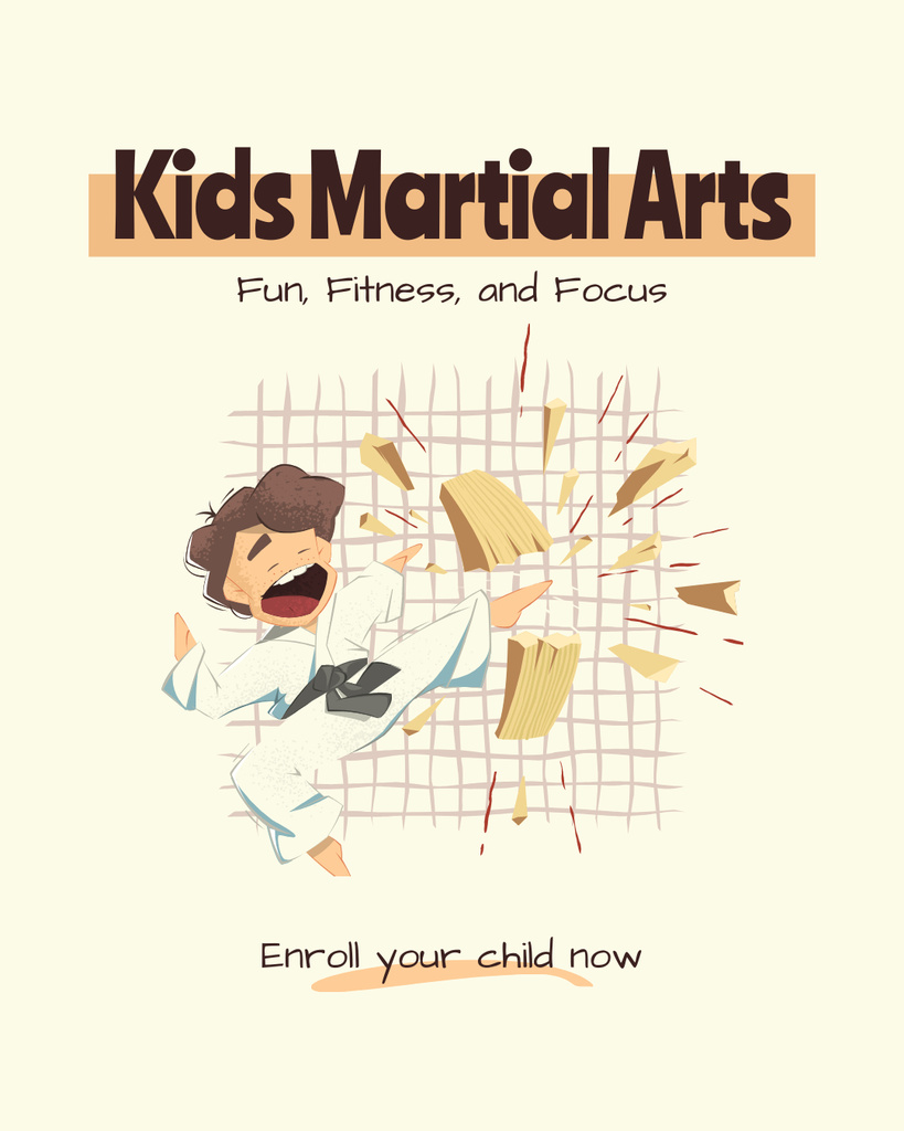 Plantilla de diseño de Ad of Kids Martial Arts Classes with Boy in Kimono Instagram Post Vertical 