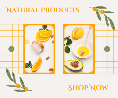 Template di design Offerta di prodotti naturali per la cura della pelle con avocado e agrumi Facebook