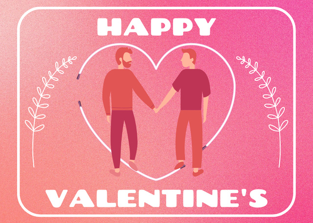 Valentine's Day With Couple of Men In Love On Gradient Card Design Template