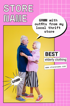 Clothing Store Ad with Cute Elder Couple Pinterest Design Template