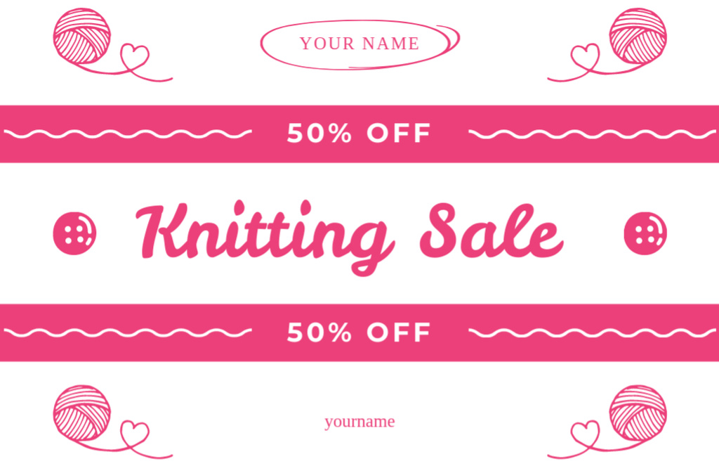 Knitting Sale Offer In Pink Thank You Card 5.5x8.5in Šablona návrhu