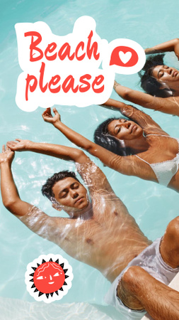 Ontwerpsjabloon van Instagram Story van jongeren ontspannen in het zwembad