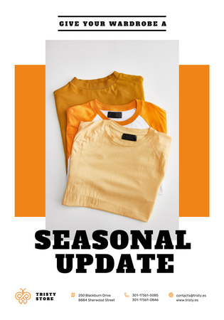 Clothes Store Ad with Basic T-shirts in Orange Poster 28x40in Design Template