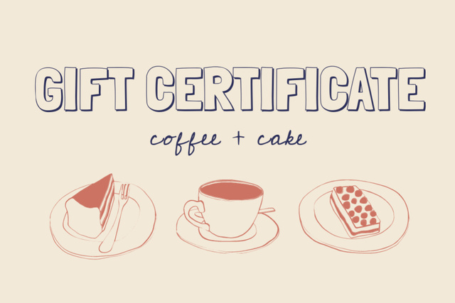 Ontwerpsjabloon van Gift Certificate van Cafe offer with Coffee and Cake