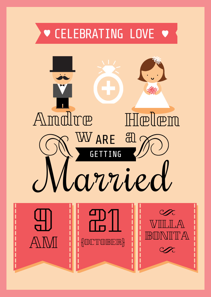 Ontwerpsjabloon van Flyer A6 van Wedding Invitation with Illustration of Groom and Bride