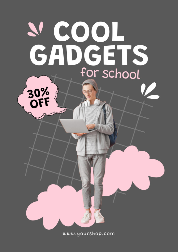 Back to School Sale Offer with Student with Laptop Poster A3 Πρότυπο σχεδίασης