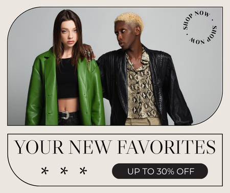 Fashion Ad with People in Stylish Leather Jackets Facebook Design Template