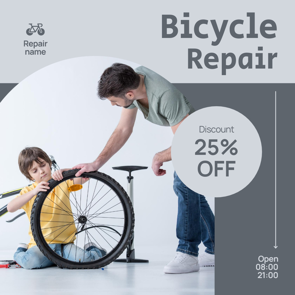 Bicycles Repair Ad on Grey Instagram Modelo de Design