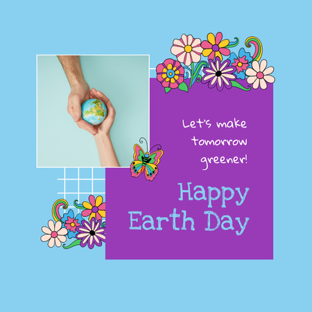 Earth Day Greeting With Globe In Hands Animated Post Tasarım Şablonu