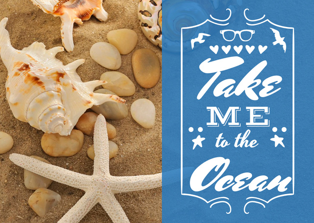 Seashells on Sand with Quote Card Modelo de Design